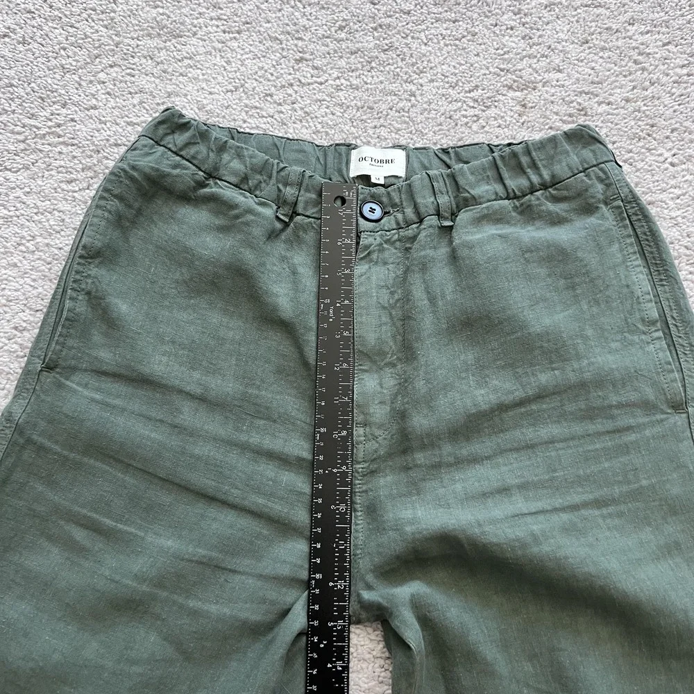 Octobre Editions Pants Mens M Green Linen Chino Elastic Waist Casual Tapered